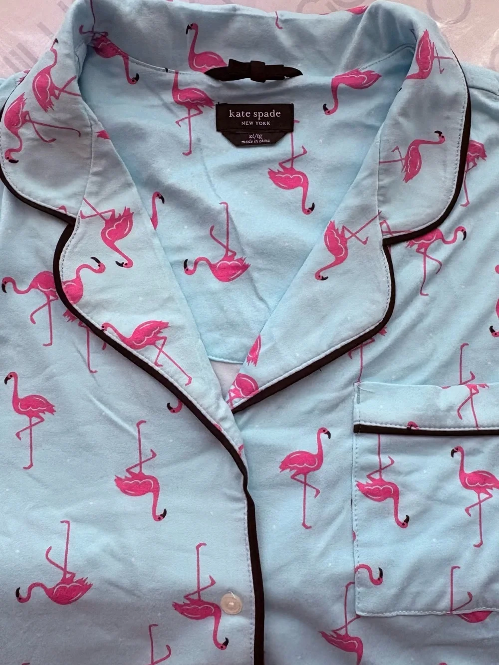 kate spade Light Blue and Pink Flamingo Pajama Set Top XL